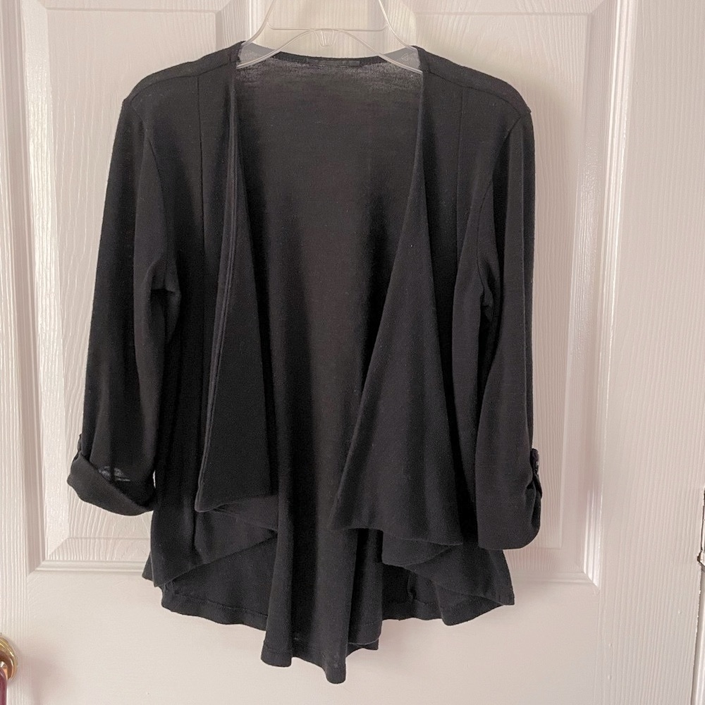 Black light sweater jacket 3/4 sleeve w button cuff light weight sexy fun office